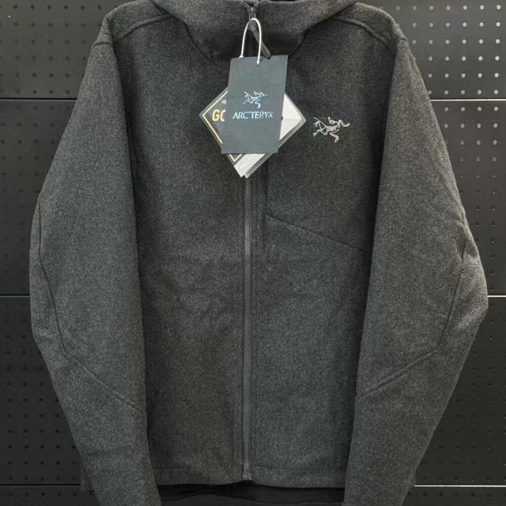 Arc'teryx Sawyer Wool Hoody in black, made with Merino wool.